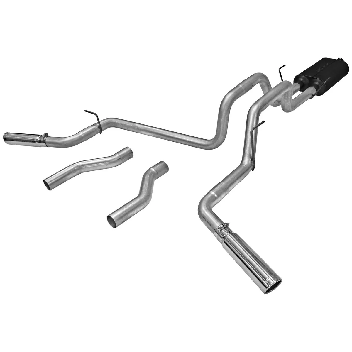 02-05 Dodge Ram 1/2Ton 4.7L / 5.9L 2/4 Wheel Drive All Wheelbases 2.50in Outlets Super 50 Series Muffler Stainless Tips American Thunder (Will Not Fit 5.7L Hemi) DOR/S Mandrel Bent Tubing 16 Gauge Aluminized Steel product image
