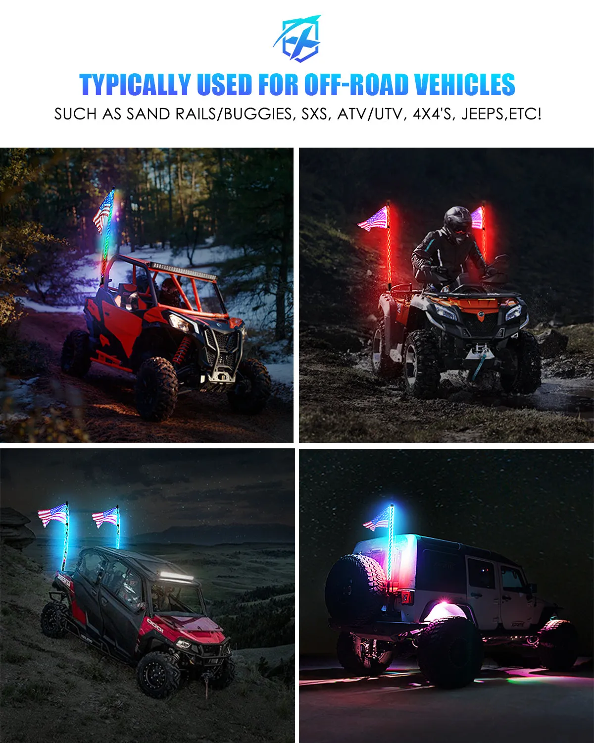 Spiral RGB LED Flag Pole Whip Light with Remote Control | Monsoon Series product image