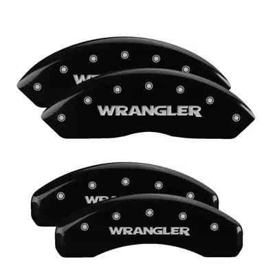 MGP Caliper Covers Set of 4 Caliper Covers Engraved Front And Rear Wrangler JL Bry Brake Code Black Finish Silver Characters 2018-2024 Jeep Wrangler JL Bry Brake Code Mgp Caliper Covers