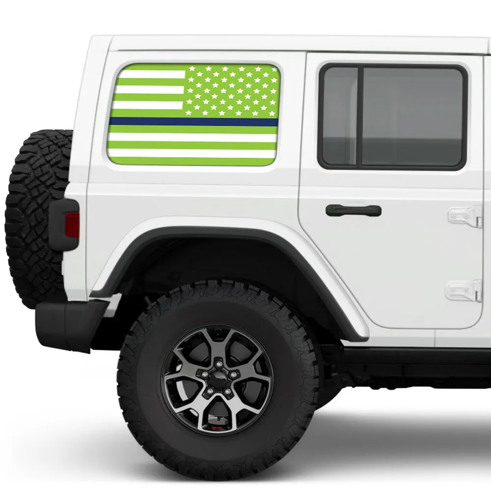 White & Green Thin Blue Line Side Windows Printed Vinyl Decal product image