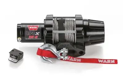 Warn WARN - Vehicle Mounted; ATVs and Side By Sides; Waterproof; 12 Volt; 3500 Pound Line Pull Capacity; 50 Foot x 3/16 Inch Synthetic Rope; Black Hawse Fairlead;