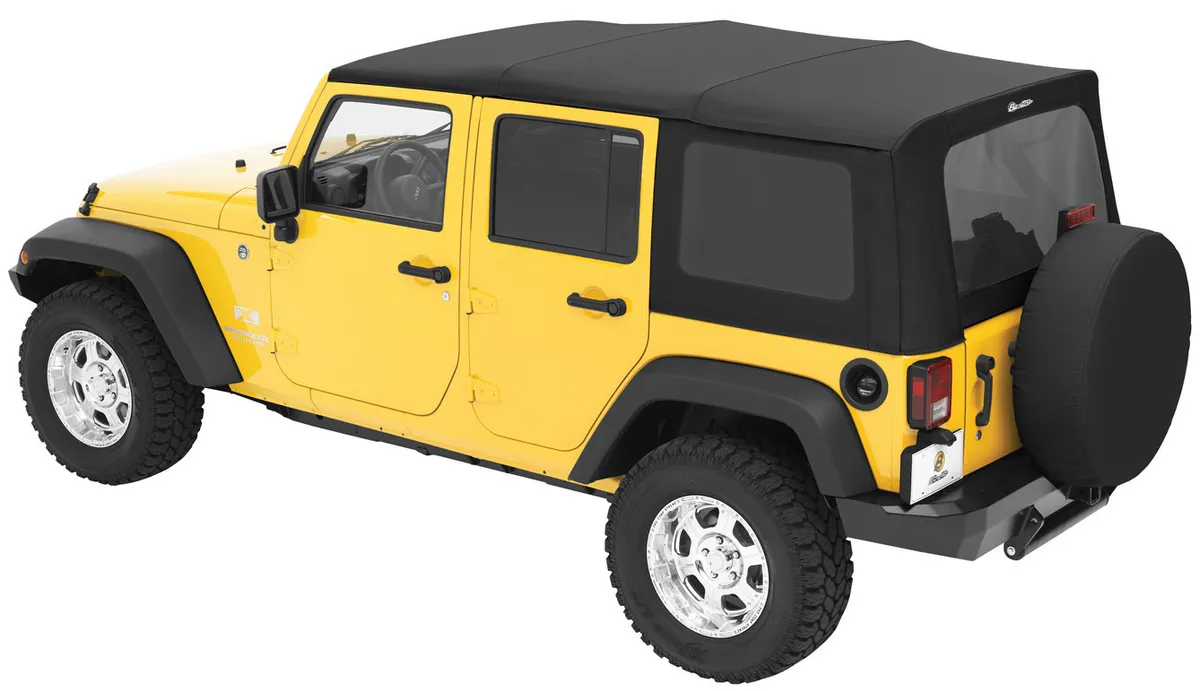 Replace-A-Top for OEM Hardware For Jeep 2007-2009 Wrangler JK 4 Door Tinted Black Diamond Sailcloth No Door Skins Included Bestop product image
