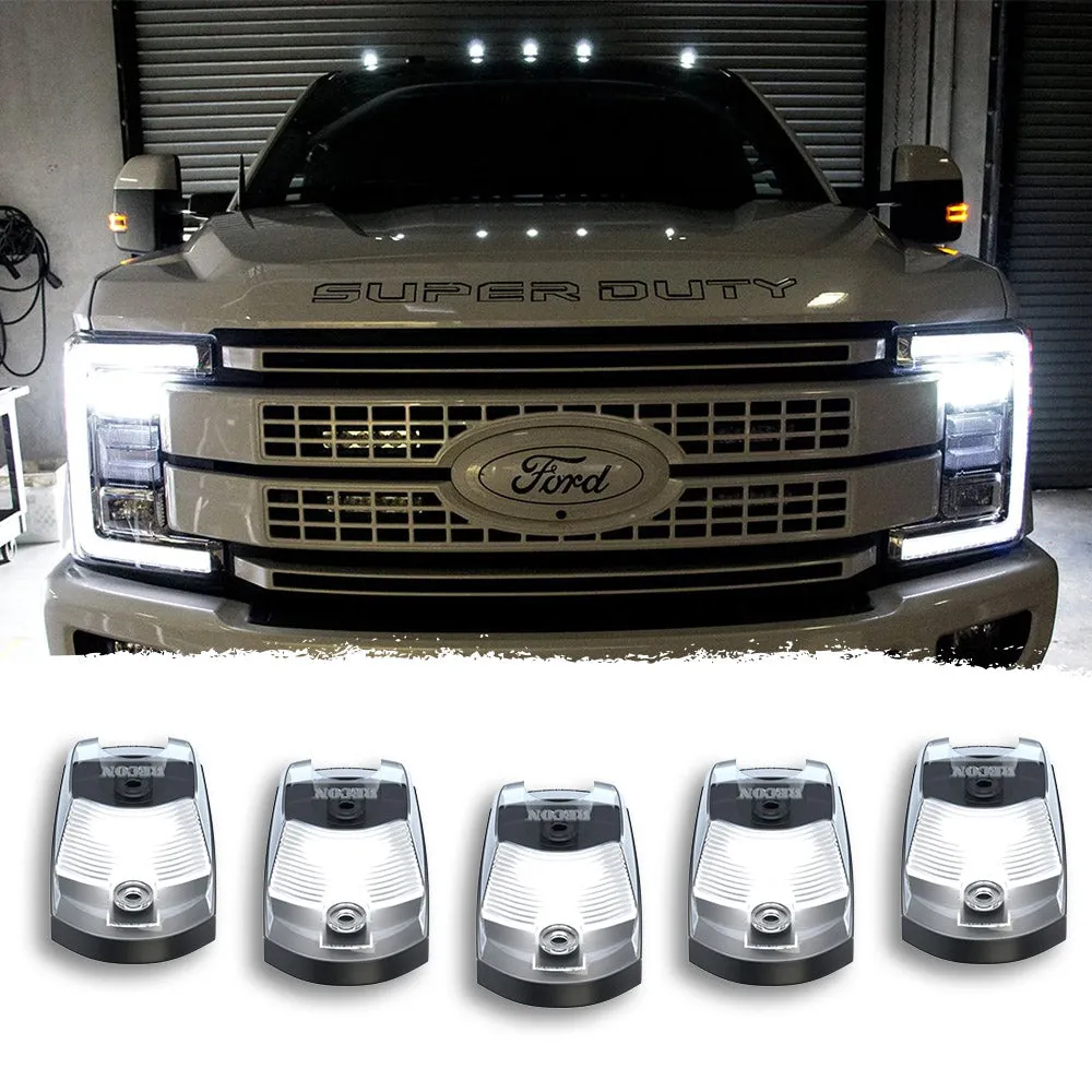 Ford 17-23 Superduty 5-Piece Set Clear Cab Roof Light Lens With 2-Way Forward Rear Facing White Ultra High-Power Leds - Attn This Cab Light Set is For a Fresh Install on a Truck That Did Not Come With OEM Cab Roof Lights no Square Hole Required - on product image