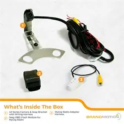 Brandmotion SummitView™ For Jeep® Adjustable Rear Vision System; Includes Flash Module For 6.1 in. Factory Display; Exclusive Stainless Steel Rear Tire Mount; Non-Removable Parking Gridlines;