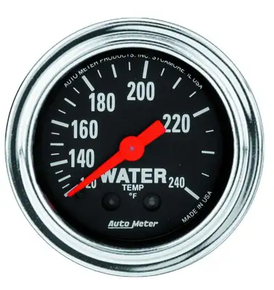 AutoMeter Gauge, Water Temp, 2 1/16", 120-240?F, Mechanical, 12ft., Traditional Chrome