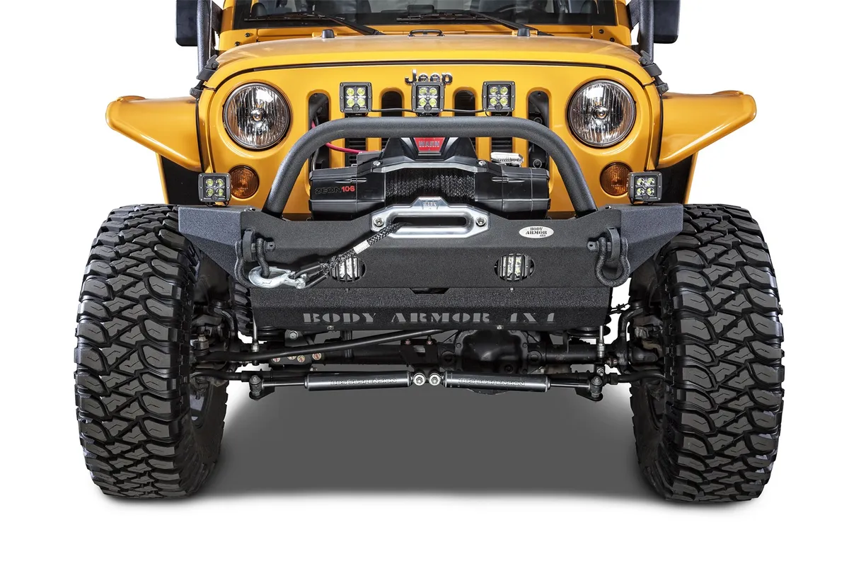 Front Base Bumper; Mid-Width Design; Two Welded D-Ring Mounts; 3/16 in. Steel Plate; Textured Black; product image