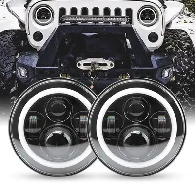 LED Factory Mart 7 inch 80W Jeep LED Halo Headlights with DRL & Turn Signals for 1997-2018 Wrangler JK CJ TJ