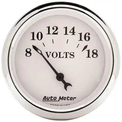 AutoMeter Gauge, Voltmeter, 2 1/16", 18V, Elec, Old Tyme White