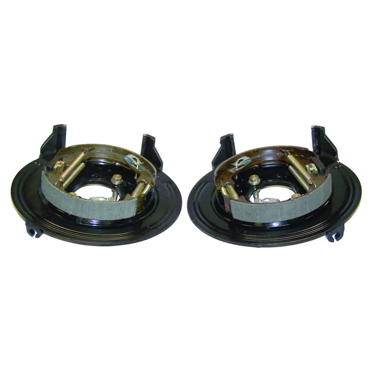 Crown Automotive Jeep Replacement Backing Plate Set; Rear; Incl. Backing Plates/Caliper Brackets/Parking Brake Shoes/Springs/Hardware; For Use w/Dana 35;