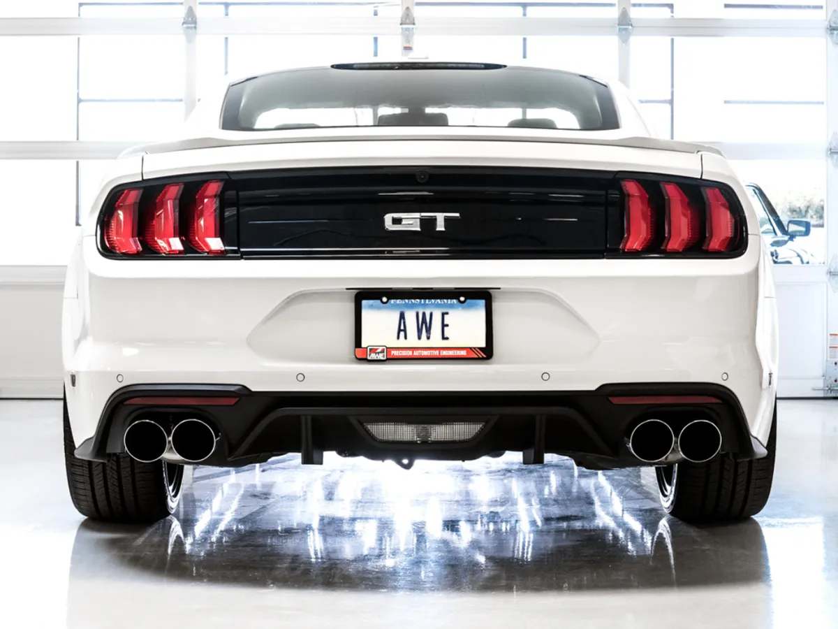 AWE Touring Edition Cat-back Exhaust for the '18-'23 S550 Mustang GT - Quad Chrome Silver Tips product image