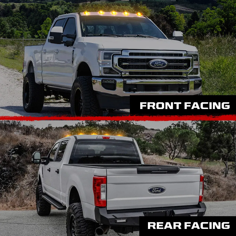 Ford 17-23 Superduty 5-Piece Set Clear Cab Roof Light Lens With 2-Way Forward Rear Facing White Ultra High-Power Leds - Attn This Cab Light Set is For a Fresh Install on a Truck That Did Not Come With OEM Cab Roof Lights no Square Hole Required - on product image