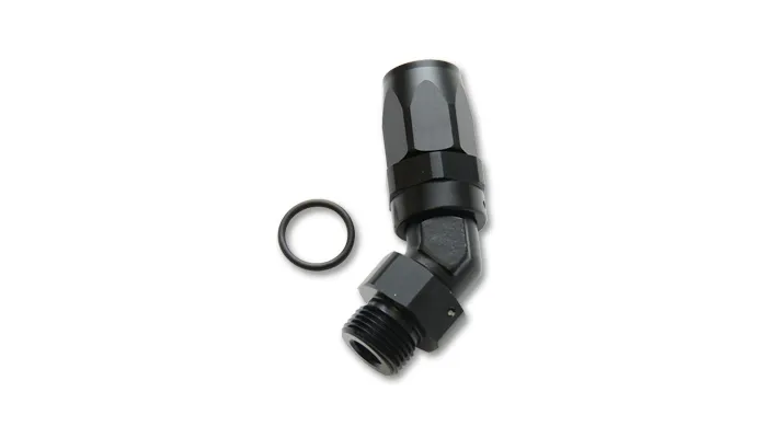 Vibrant Performance 45 Degree Hose End Fitting; -12AN Hose Size; -12AN Male ORB Thread Size; 1-1/16-12 in. Thread; 6061 Aluminum; Black Anodized;
