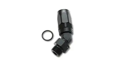 Vibrant Performance 45 Degree Hose End Fitting; -12AN Hose Size; -12AN Male ORB Thread Size; 1-1/16-12 in. Thread; 6061 Aluminum; Black Anodized;