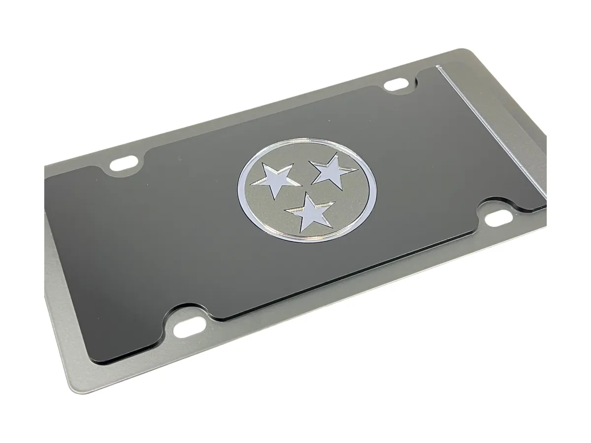 Tenn State Flag Blacked Out Carbon Steel License Plate Blk w/ Blk Mirror product image