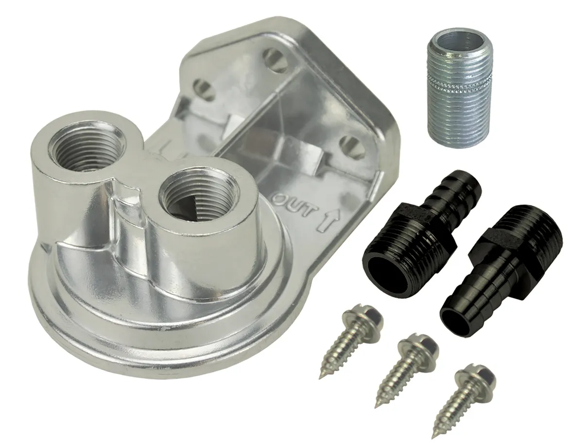 Derale 13005 Single Ports Up 3/8 NPT Remote Filter Mount Kit with 3/4-16 Filter Threads product image