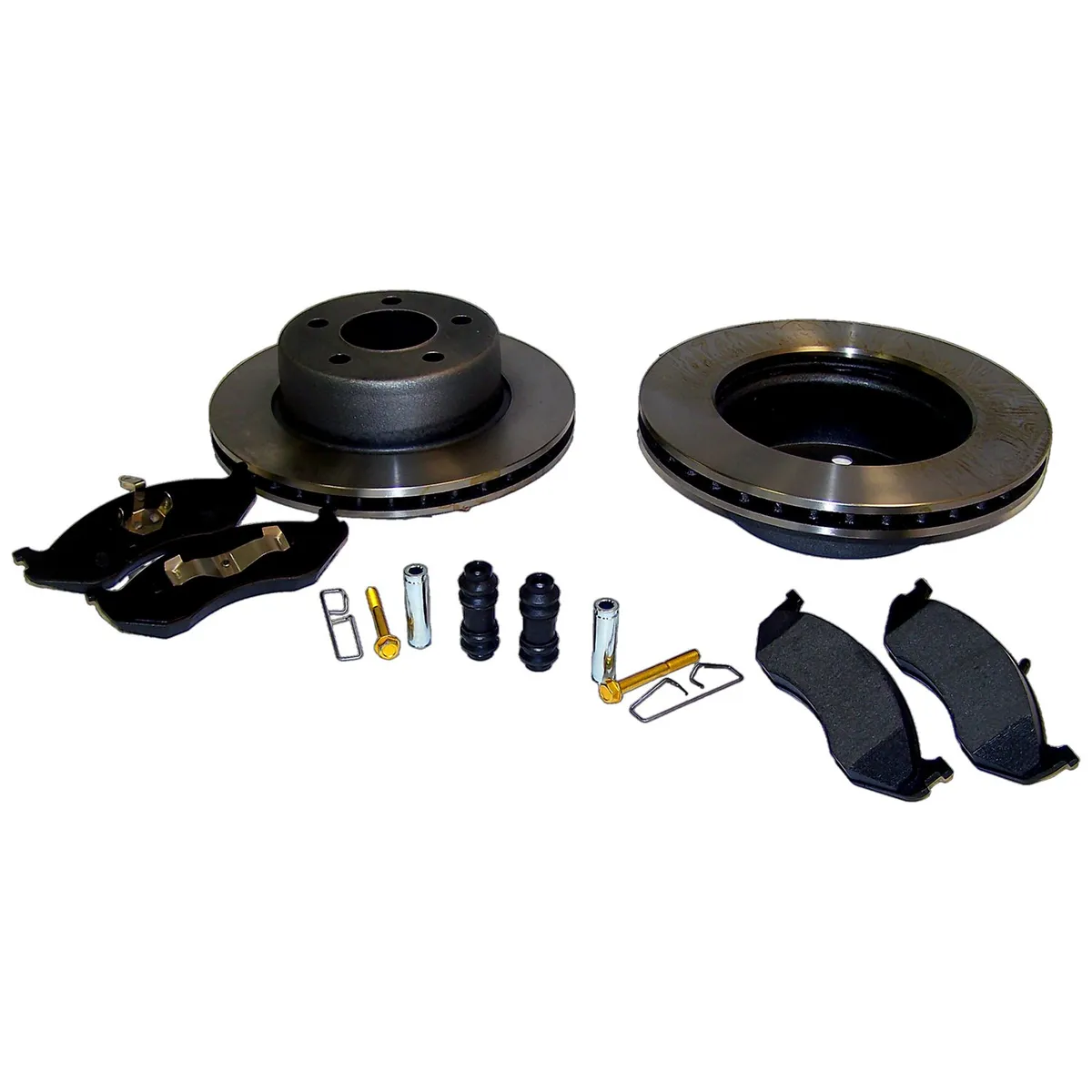 1990-1999 Cherokee XJ w/ 2-piece composite rotor; Front; Kit includes: 2 Brake Rotors 1 Pad Set and all necessary hardware. 1993-1998 Grand Cherokee ZJ w/ 2-piece composite rotor; Front; Kit includes: 2 Brake Rotors 1 Pad Set and all necessary hardware product image