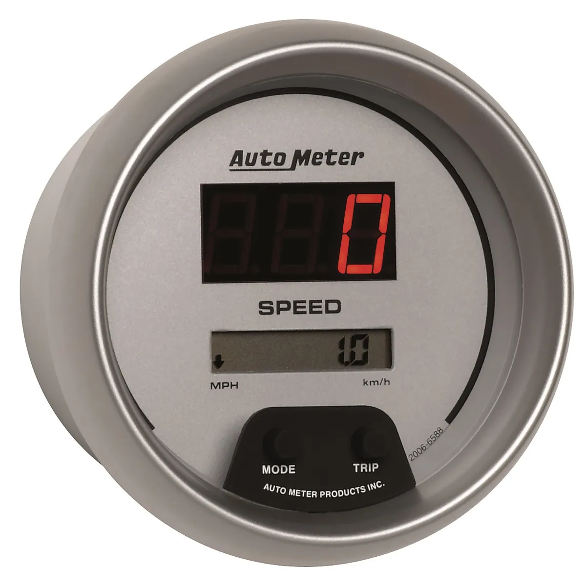 Gauge, Speedo, 3 3/8", 160mph, Elec. Program., Digital, Silver Dial w/ Red LED product image