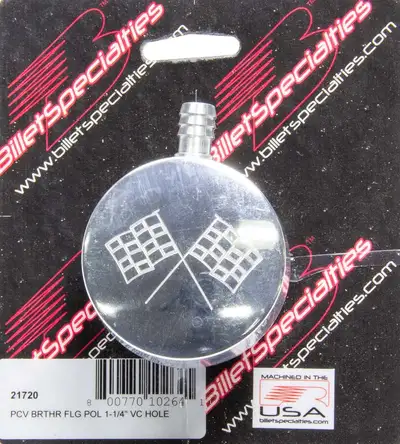 Billet Specialties Polished PCV Breather Cross-Flags Logo