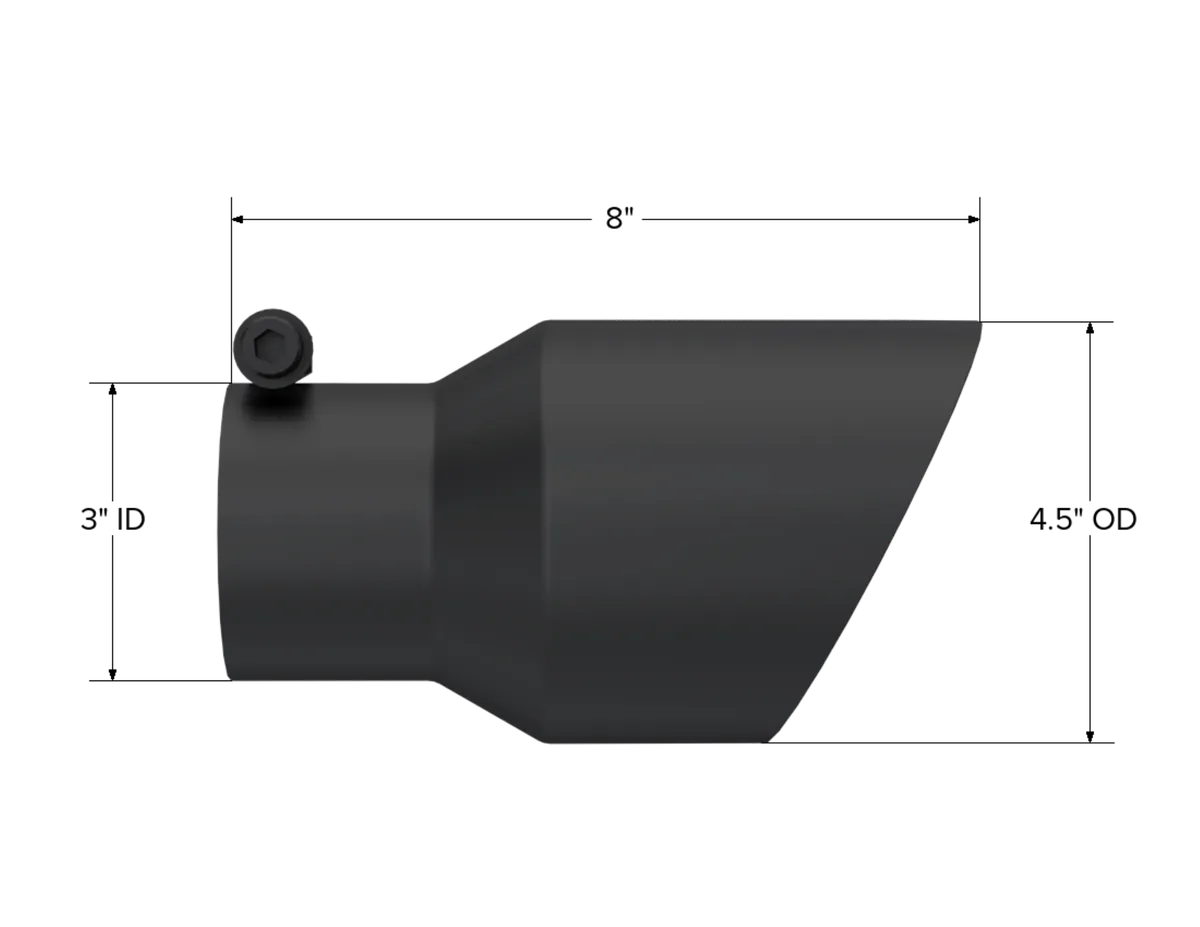 Armor BLK Exhaust Tip; 3 in. Inlet Diameter; 4.5 in. Outlet Diameter; 8 in. Length; Dual Wall; Angled; T304 Stainless Steel; Black Finish; product image