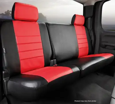 FIA LeatherLite™ Custom Seat Cover; Leatherette; Red/Black; Split Backrest 60/40; Solid Cushion; Cushion Cut Out;