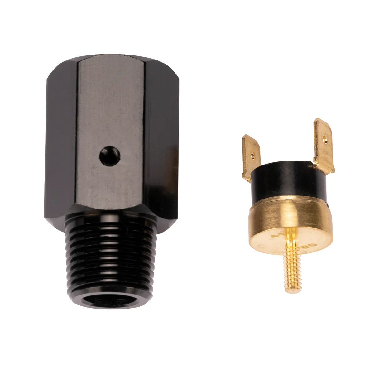 190° F Inline thermal switch. 3/8 NPT Black Anodized. product image