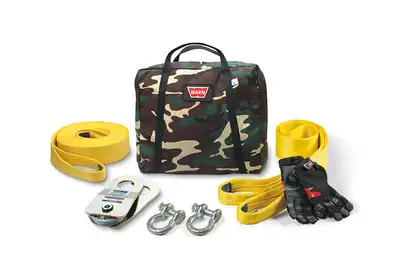 Warn WARN - Warn recovery kit for winch capacities up to 10 000 lbs. Includes 20000 Pound Capacity Snatch Block; Tree Trunk Protector; Two 3/4 Inch D-Shackles; 30