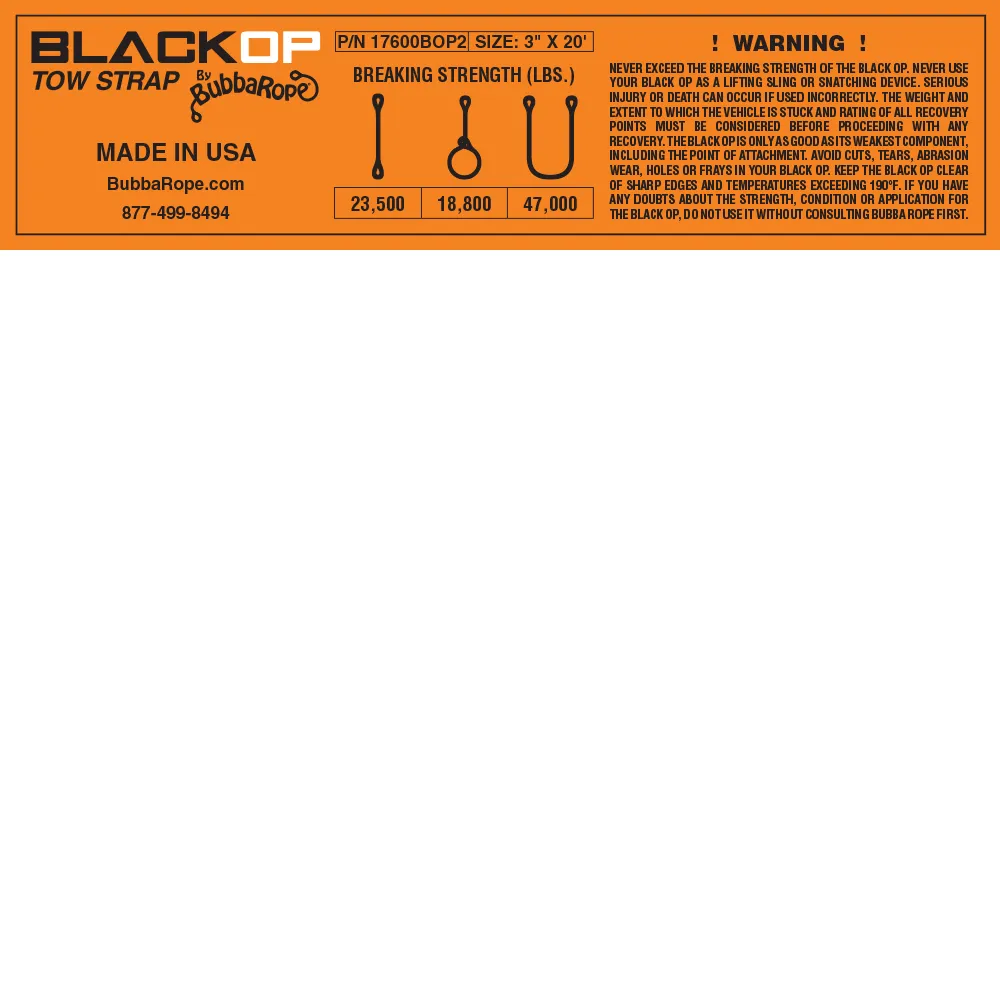 Bubba Rope Bubba Rope 3 x 20' Black op Tow Strap
