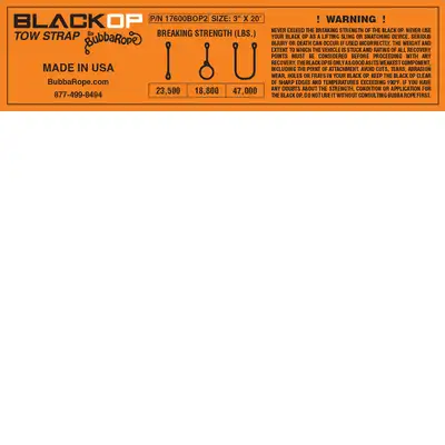 Bubba Rope Bubba Rope 3 x 20' Black op Tow Strap