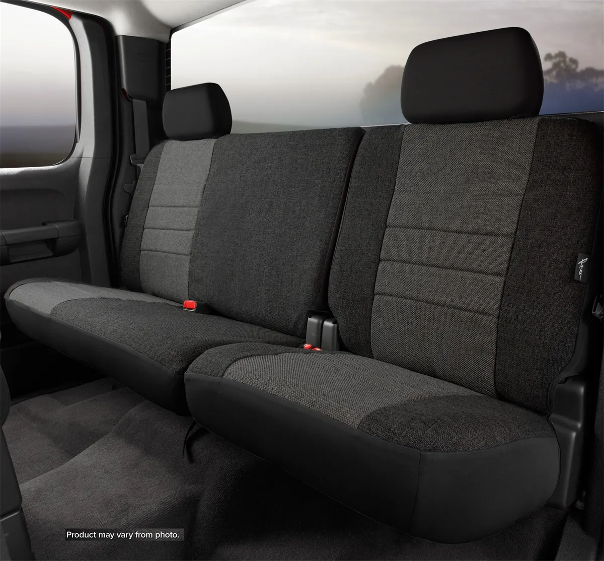 OE™ Custom Seat Cover; Tweed; Charcoal; Split Seat; 40/60 w/Adjustable Headrests; Built In Center Seat Belt; Fold Flat Backrest; product image