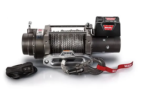 WARN - Vehicle Mounted; Vehicle Recovery Winch; 12 Volt Electric; 15000 Pound Line Pull Capacity; 80 Foot Spydura Synthetic Rope; Hawse Fairlead; Wired Remot product image