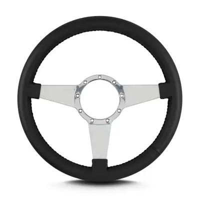 Lokar Lecarra Mark 4 Standard Steering Wheel; Black; Polished Spokes; 14 in. Standard Grip;