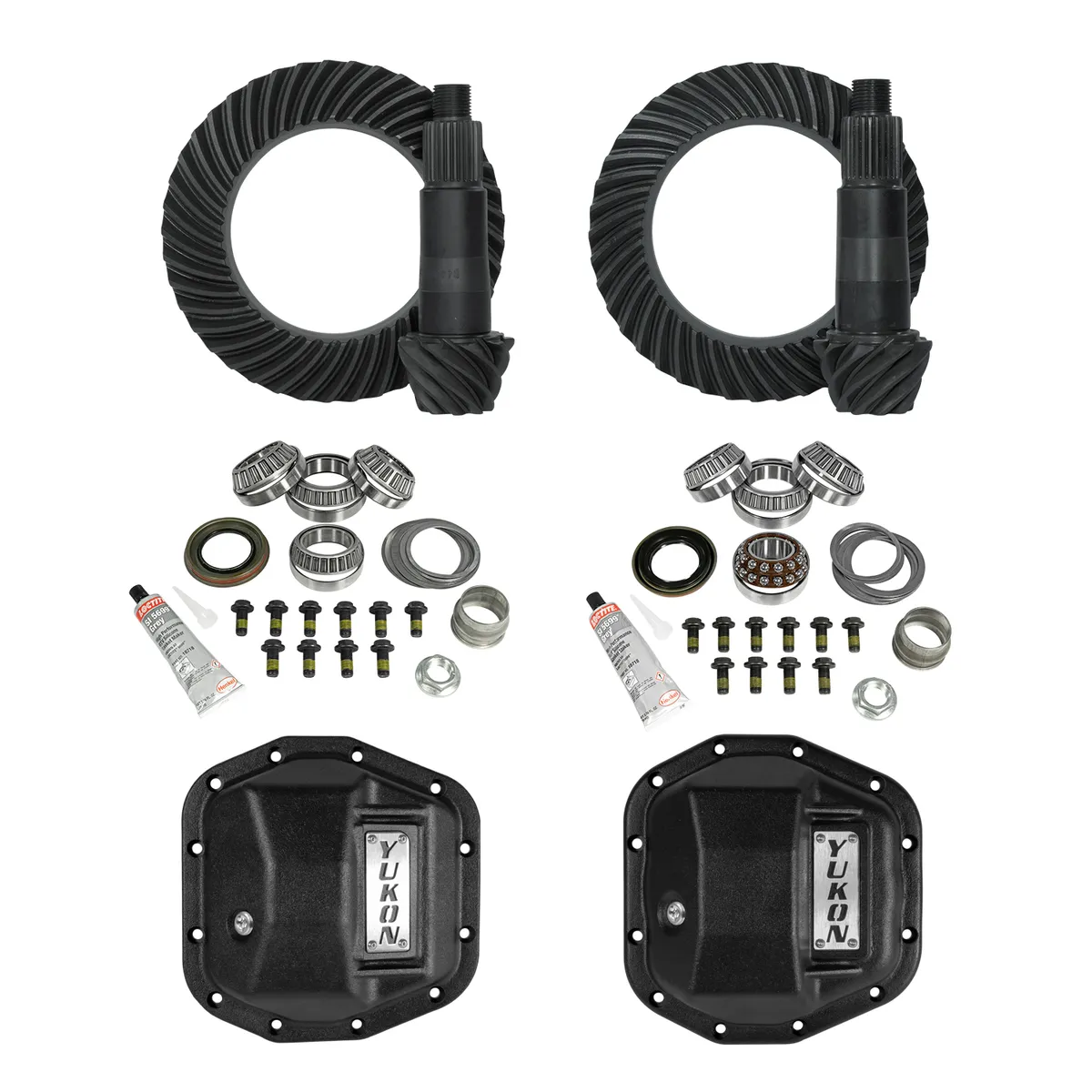 Stage 2 Jeep Jl/Jt Re-Gear Kit W/Covers For Dana 44 4.56 Ratio 28 Spline JL & Jt Rubicon M220 Rear/ M210 Front Stage 2 Gear Kit Package 4.56 Ratio W/ F&R Covers Yukon Gear product image
