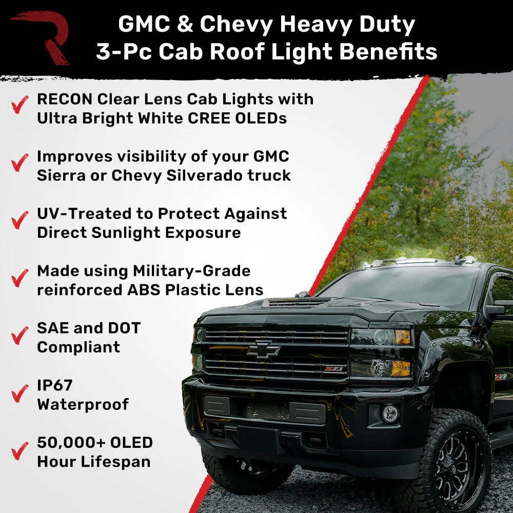 Gmc Chevy 15-19 3rd Gen Body Style Heavy-Duty 3-Piece Set Smoked Cab Roof Light Lens With 2-Way Forward Rear Facing White Ultra High-Power Leds - Plug-N-Play Installation Replaces OEM Installed Cab Roof Lights product image