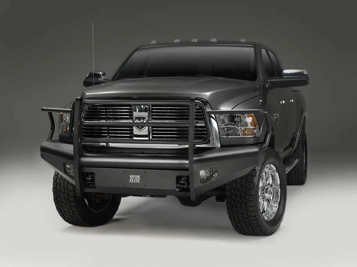 Elite Front Bumper; 2 Stage Black Powder Coated; w/Full Grill Guard; Incl. Light Cut-Outs; product image