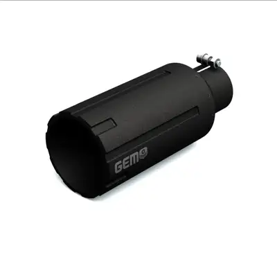 GEM TUBES GEM Billet Exhaust Tip; 2.75 in. Inlet/5 in. Outlet x 12 in. Length; Billet Aluminum And 304 Stainless Steel; BARREL Cut; Black Finish;