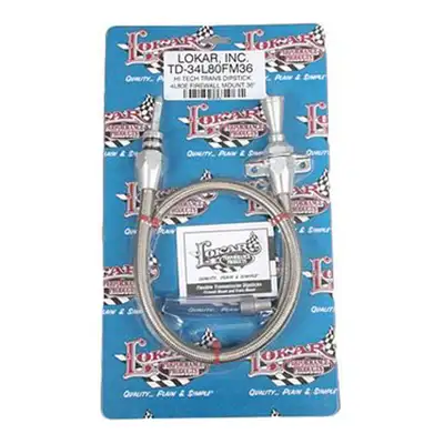 Lokar Hi-Tech Flexible Braided Transmission Dipstick; 36 in.; Firewall Mount; Incl. Flexible Dipstick/Funnel Adapter/Braided Stainless Outer Housing; Stainless Steel Finish;