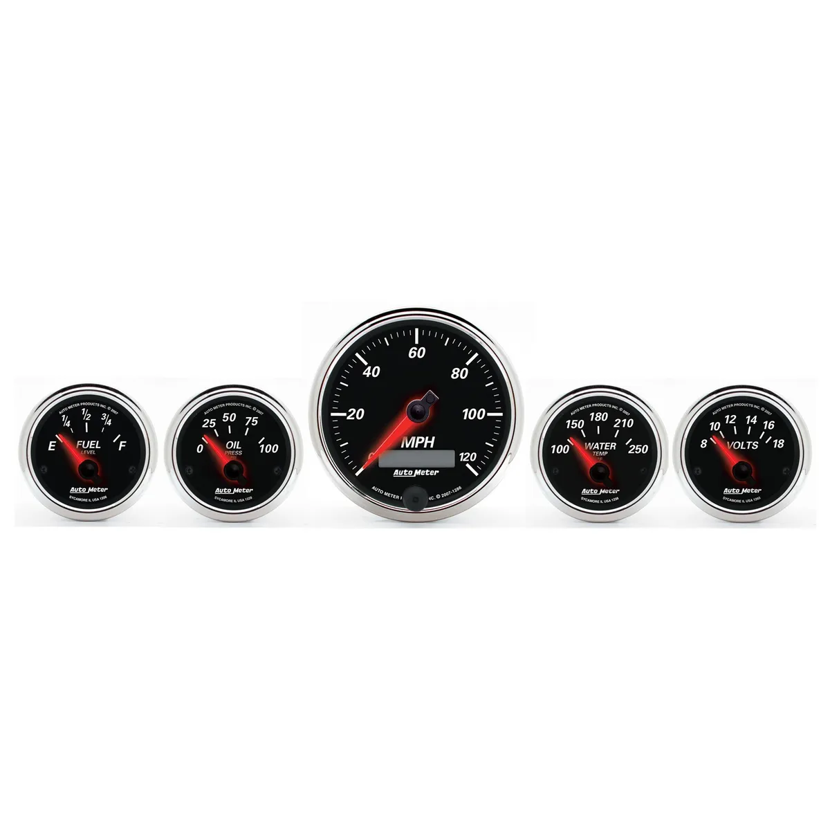 5 Pc. Gauge Kit, 3-3/8 In. & 2-1/16 In. , Elec. Speedometer, Designer Black II product image
