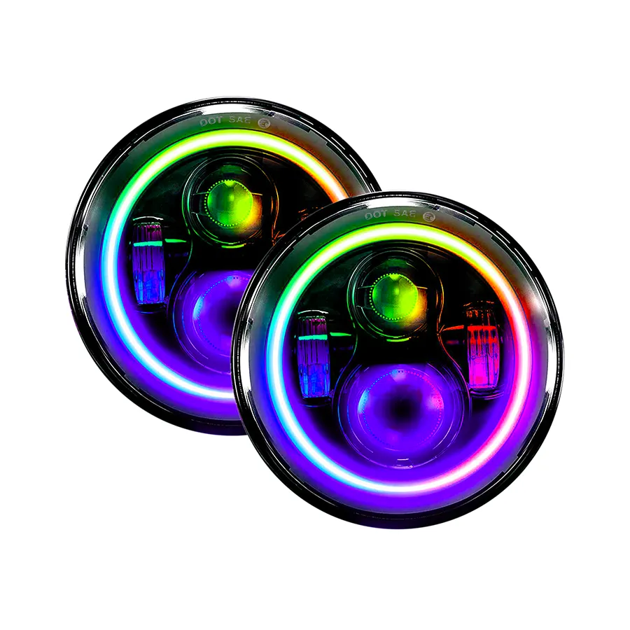 Quake LED - Qte902 - Jeep Jk/Cj/Tj 7 Inch 45 Watt High/Low Headlight RGB HD Accent Tempest Series For 1975-1983 Jeep Cj5 product image