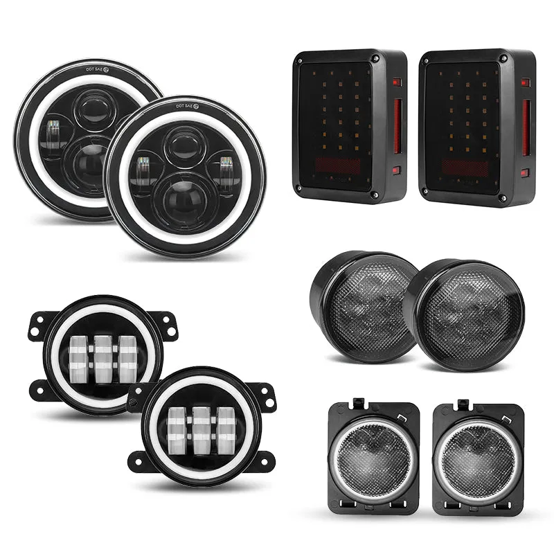 "Jeep JK 7"" Halo Headlights, 4"" Halo Fog Lamps, Front Turn Signals, Fender Turn Signals & Tail Lights" product image