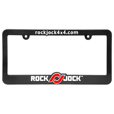 aFe Power RockJock License Plate Frame; Black Plastic w/Red And White;