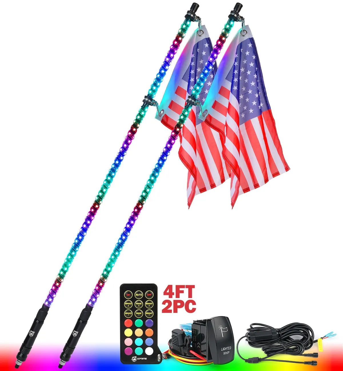 Spiral RGB LED Flag Pole Whip Light with Remote Control | Monsoon Series product image