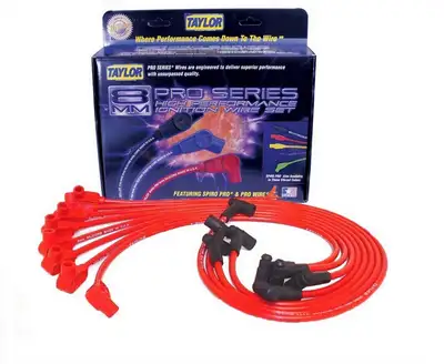 Taylor Cable Taylor Cable Chevy Small Block Race Fit 8mm Spiro-Pro Spark Plug Wire Set with Under Valve Cover HEI Fitment - Red - 90° Spark Plug Boot Angle - 74206