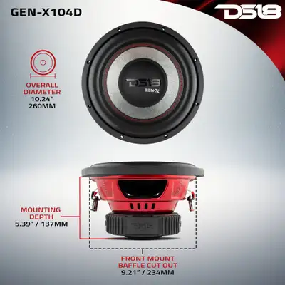 DS18 "GEN-X 10"" Subwoofer 400 Watts Rms DVC 4-Ohm"