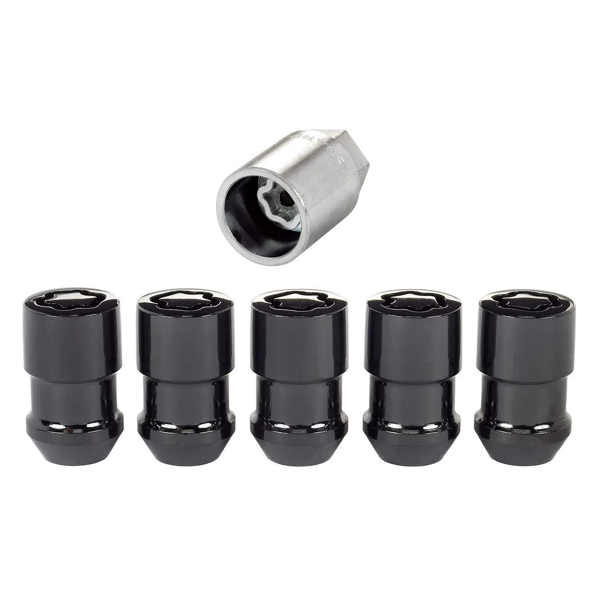 5lock Wheel Lock Set M12x1.5 Nut Cone Seat Dual 19mm & 21mm Hex 1.46 in Oal b product image