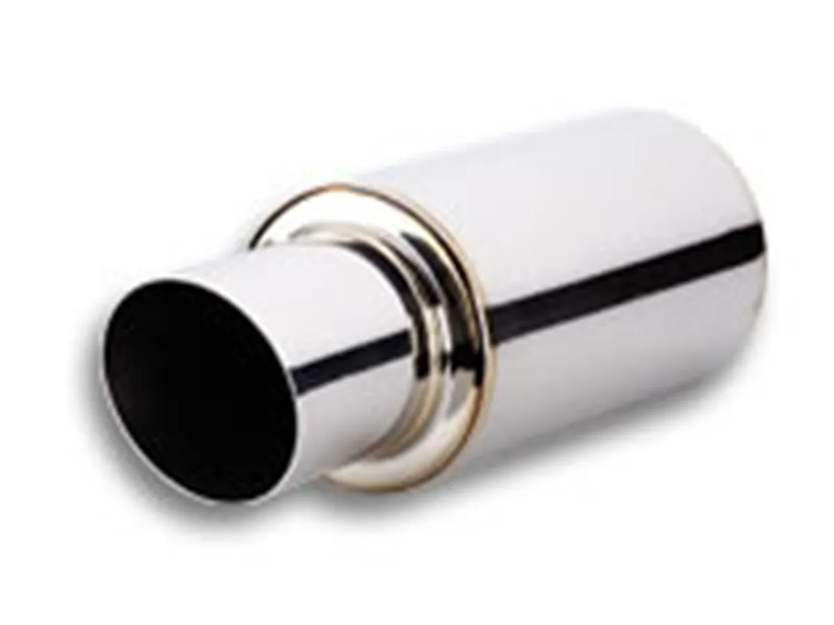 TPV Muffler; 4 in. Round Angle Cut Tip; 3 in. Inlet ID; 5 in. L-Tip; 17 in. Overall L; 4 in. OD; 10 in. Muffler Body L; Stainless Steel; product image