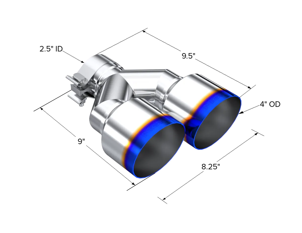 T304 Stainless Steel Burnt End Tip Pro Series 2.5 Inch ID Dual 4 Inch OD Out 9.55 Inch Length Single Wall MBRP product image