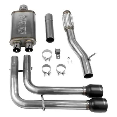 Synergy Manufacturing 2014-2018 GM SilveradoSierra 1500 12 Ton 5.3L V8 Crew Cab and Double Cab 24 Wheel Drive Except Crew Cab 2WD with 2 Pc Driveshaft Cat-back Flow FX Series Muffler Mandrel Bent 2.5in. 16 Gauge Tubing 4 in. Black Ceramic Coated Tips WEtched