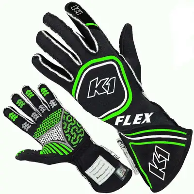 K1 RaceGear Glove Flex Medium Black / Flo Green SFI 3.3/5