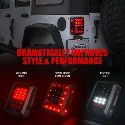 Xprite Xprite LED Tail Lights for Jeep Wrangler JK JKU 2007-2018 – Smoked Plug & Play Brake, Turn Signal | Bold Series