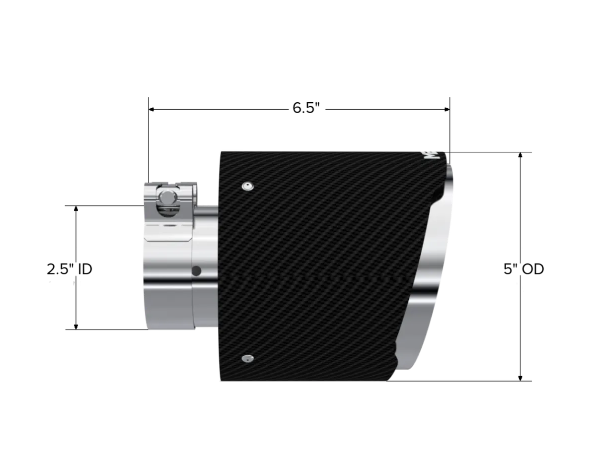 Exhaust Tip 2.5 Inch ID 5 Inch OD Out 6.5 Inch Length Angle Cut Dual Wall Carbon Fiber and Stainless Steel MBRP product image